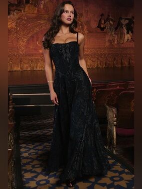 House of CB Esme midnight blue lurex chiffon maxi dress NWOT